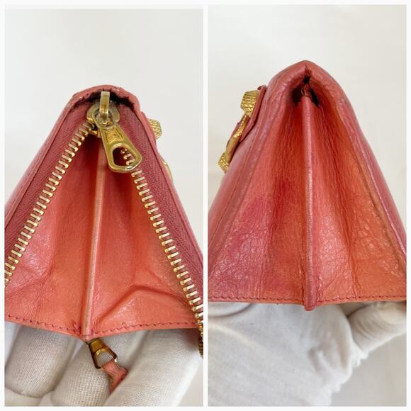 BALENCIAGA Motocross Leather Lambskin Zip Around Wallet Salmon - Picture 6 of 14